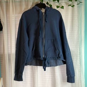 Blue, ZipUp Jacket, Faux Fur lined hood, PINK Victorias Secret, lettered sleeve